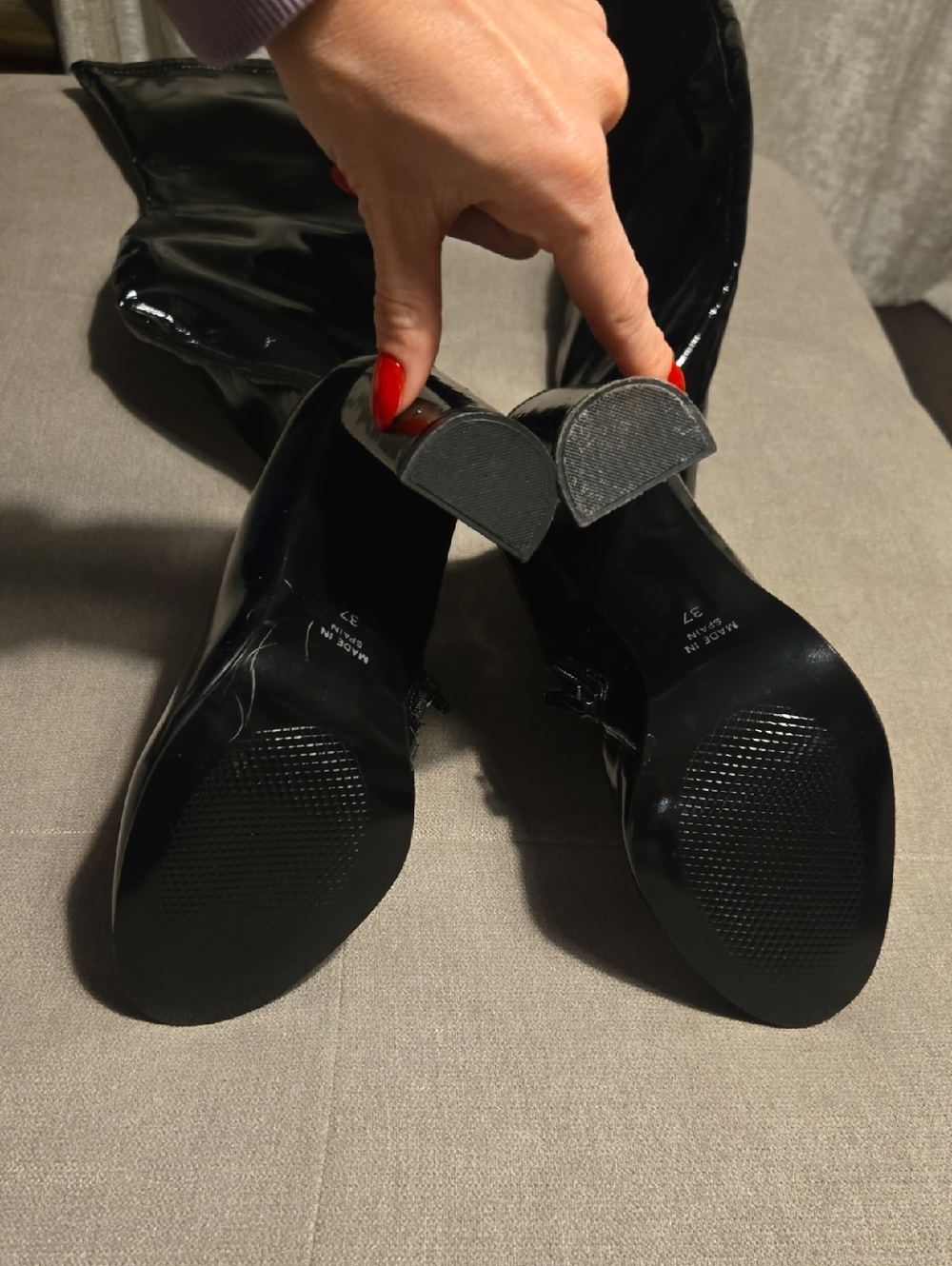 Black Patent Over-the-Knee Block Heel Boots - Picture 2 of 3